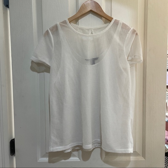 Armani Exchange White textured top tee open back size small built in tank EUC - Picture 2 of 8